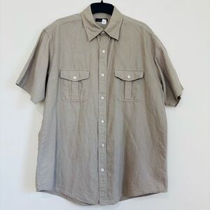 Club Room Beige Linen & Cotton blend Short Sleeve Casual Button Up Shirt